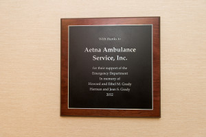 Hartford Hospital ED Presents Plaque Dedicated to Aetna and the Grady Family
